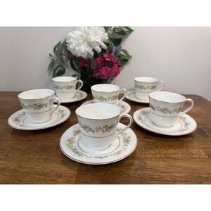 Royal Doulton Symphony Fine Bone China Tea Cup Saucer Vintage Floral Gold MCM‎